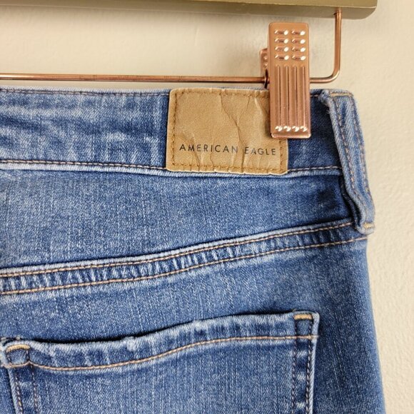 AE 0 Super Hi Rise Jegging Skinny American Eagle Medium Wash Stretch Jeans Short - Picture 8 of 13